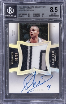 2004-05 UD "Exquisite Collection" Limited Logos #TP Tony Parker Signed Patch Card (#50/50) - BGS NM-MT+ 8.5/BGS 10